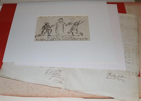 Folio militaria prints, sketches, 1804 expenses in HM forces etc(-)